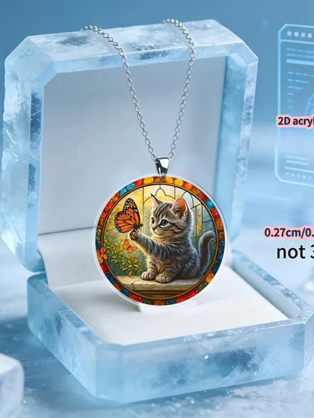 Round Acrylic KITTY CAT Pendant Necklace